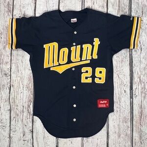 Vintage 80s Mount #29 Rawlings Stitched Softball Sports Blue Jersey